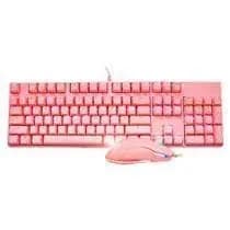 Kit Teclado Mecânico E Mouse Gamer Rosa Usb Led Chroma Macro KP-TE111