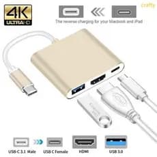 3 em 1 Hub Tipo C para HDMI USB 3,0 Conversor 4K / Adaptador Shell Alumínio