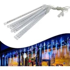 Bastão Chuva Gelo Luz Branco Frio Natal Pisca Meteoro Cascata 8 Tubo Led Bivolt
