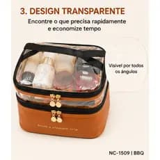 Bolsa Cosmética Dupla Camada Marrom - Grande Capacidade, Design Portátil e à Prova d"Água