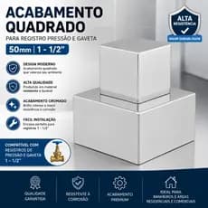 Acabamento Quadrado Cromado Padrão Deca 50mm 1- 1/2 Polegadas - Para Registro de Pressão ou Gaveta