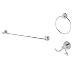 Kit 3 peças Acessórios Para Banheiro - Porta toalha Reto 45cm, Porta Argola e Cabide 2 Ganchos