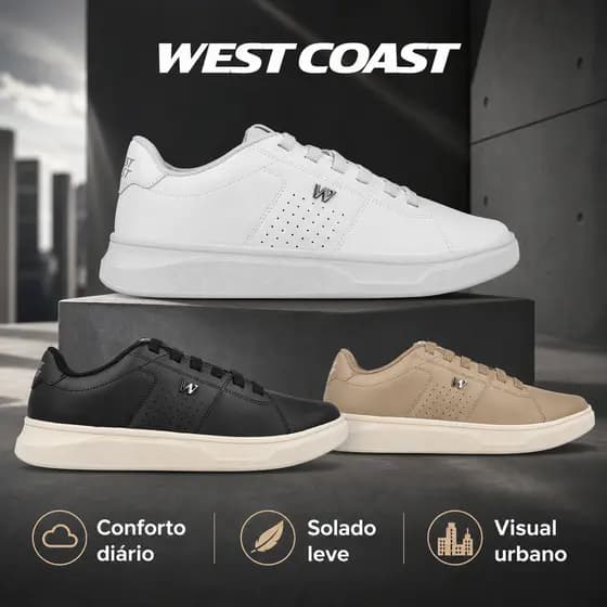 Tênis Masculino West Coast Denver Casual Lifestyle Urbano Solado Macio Leve Conforto Dia a Dia