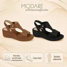 Sandália Modare Ultraconforto Anabela Feminina Calce Fácil Elástico Palmilha Massageadora Original