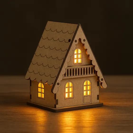 Conjunto com 3 Casinha Chalé MDF com Detalhes Natalinos LED vila de natal enfeite
