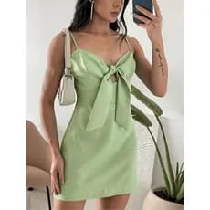 Vestido Alfaiataria Curto Festa Laço no Busto Tecido Premium Casual Elegante Fashion