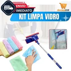 Kit Rodo Mágico Limpa Vidro + 05 Panos de Limpeza de Janelas Esponja 2 Em 1