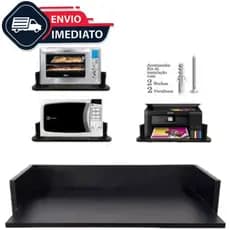 Suporte Preto Para microondas Impressora Forno Nicho Mdf Fosco 15 mm 60 11,5 41 - Flutuante