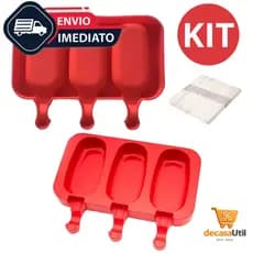 Forma Molde Para Sorvete Picolé Silicone com Tampa mais 100 Palitos 6 Sorvete
