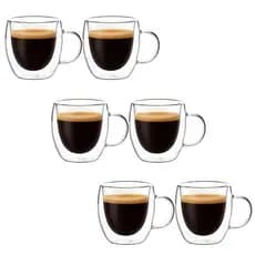 Jogo 6 Xícaras em Vidro Café Chá Capuccino com Alça 150ml