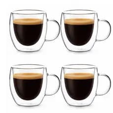 Jogo 4 Xícaras em Vidro Café Chá Capuccino com Alça 150ml