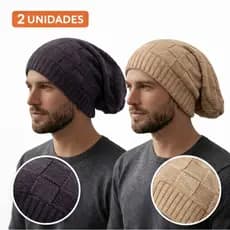 Touca Gorro Jacar Beanie em Lã Trançada Kit 2 Quadriculada caída Nuca 30 Cm Longa Quentinha Inverno