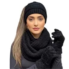 Kit Touca Gorro Luvas peluda Gola Cahecol Moda Inverno Frio Promoção