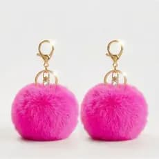 Kit 2 Chaveiro Pompom Pelúcia Rosa Pink Fofo Para Bolsa Mochila Acessório Feminino