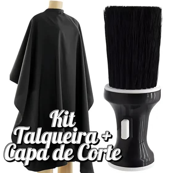 Capa De Corte Cabelo Barbeiro Cabeleireiro Cetim + Espanador Talqueira Ultra Macio Profissional