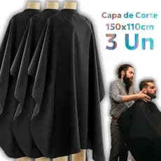 Kit 3 Capas De Corte Cabelo Barbeiro Barbearia Salão Cabeleireiro Preta Extra Grande Cetim