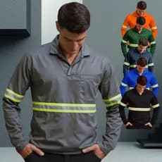 Camisa Jaleco Trabalho Brim Uniforme Profissional Faixa Refletiva Obra Uniforme Serviço