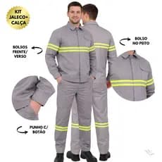 Kit Conjunto Calça Camisa Brim Eletrica Manga Longa Faixa Refletiva Uniforme Profissional