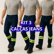 KIT 3 Calça Jeans C/ Faixa Refletiva Uniforme Reforçado
