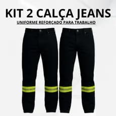 Kit 2 Calça Jeans C/ Faixa Refletiva Uniforme Reforçado Profissional Empresa