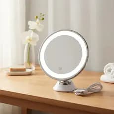 Espelho Mesa Redondo LED Maquiagem Iluminado Nitidez Penteadeira Base