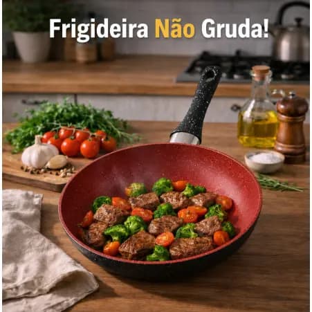 Frigideira Antiaderente Alumínio Não Gruda Vermelha Cozinha Versátil Durável Prática Carne, Legumes e Omelete Ovos Frang