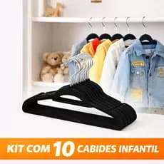 Kit 10 Cabide Infantil Antideslizante Veludo Preto Organizador Roupas Bebe Criança Armário Camisa