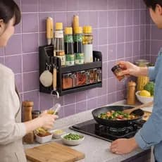 Suporte Parede Cozinha Organizador Temperos Condimentos Utensílios Ganchos Prateleira
