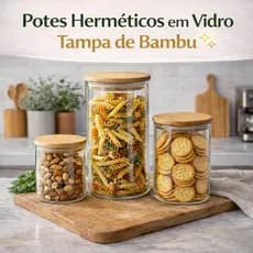 Pote Vidro Borossilicato Alta Resistencia Tampa Bambu Sustentavel Organizador alimentos cafe graos biscoitos Mantimentos