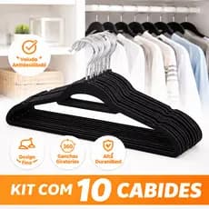 Kit 10 Cabides Finos Veludo Preto Organizador Roupa Antiderrapante Resistente Roupa Calça Camisa