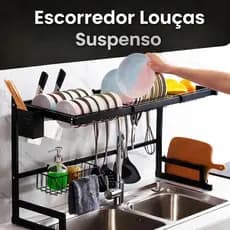 Escorredor Loucas Suspenso Grande Acabamento Preto Fosco Organizador Pia Cozinha
