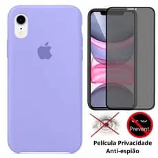 Kit Capa de Silicone Case Aveludada iPhone XR + Película privacidade