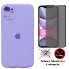 Kit Capa cilicone aveludado alto qualidade com proteção de câmera  iPhone 11 11pro  11promax  com película privacidade