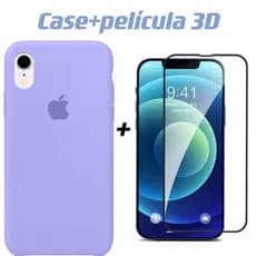 Kit Capa de Silicone Case Aveludada iPhone XR + Película 3D