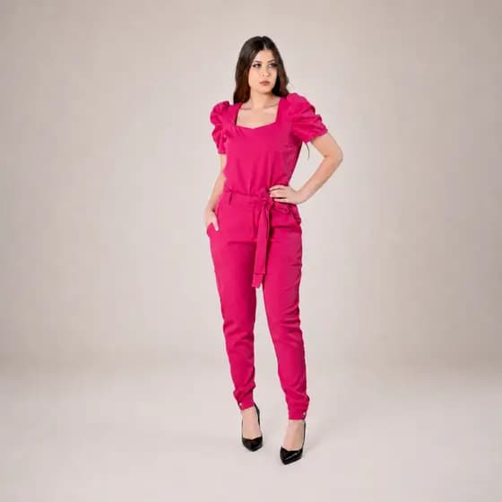 Conjunto Scrub Feminino Princesa Pink Alfaiataria Calça Jogger Profissional Com Elastano