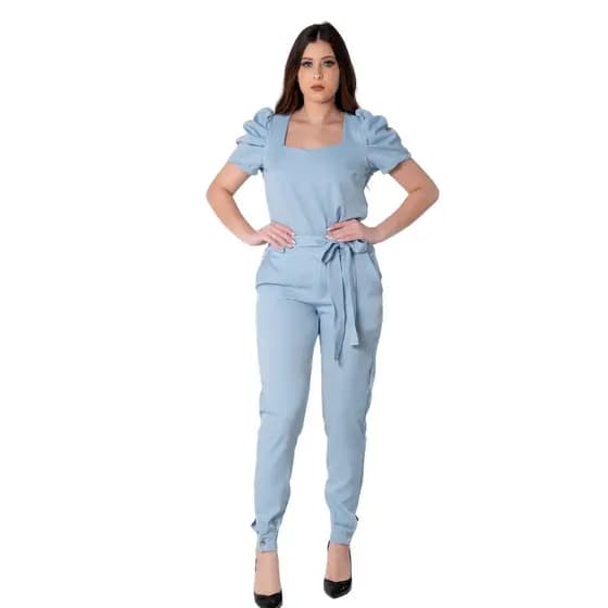 Conjunto Scrub Princesa Azul Bebê Manga Bufante Moderno Chique
