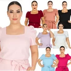 Blusa Plus Size Scrub Feminina Manga Bufante Princesa Com Elastano Uniforme Secretária Estética