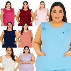 Blusa Feminina Scrub Babado Plus Size Two Way Com Elastano Estética Escritório Uniforme e Casual