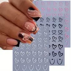 3 PCS Romântico Oco Coração Adesivos De Unhas Preto Branco Rosa Amor 3D Decalques De Arte Linha Francesa Doce DIY Slider