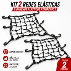 kit 2 Rede Elástica Moto 35x35 Tipo Aranha 6 Ganchos Bagageiro Universal Alta Resistência Capacete