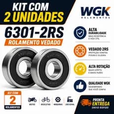 2 Rolamentos 6301 WGK Alta Rotação Blindado 6301-2RS Vedado Premium Moto Bike Industrial