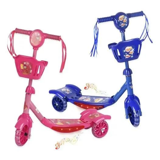 Patinete Infantil 3 Rodas Luz Led Com Cesto Música Regulável