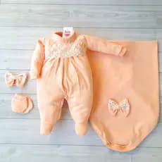 Saída Maternidade Bebê menina Olívia 4 Peças Algodão
