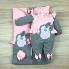 Saída Maternidade Para Menina Pinguim Rosa com Saco De Dormir