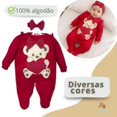 Macacão Feminino Longo Bebê com Laço de Cabelo