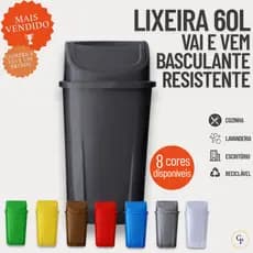 Lixeira Tampa Vai Vem Basculante Cozinha Reforçada 60l Litros Escritório Seletiva Cesto Lavanderia
