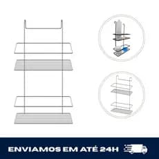 Prateleira Dupla Suporte Shampoo Box Aramado Preto Pluglar Banheiro Aço Reforçado Organizador Elegante Compacto