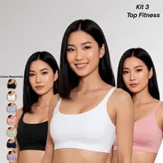 Kit 3 Top Fitness Esportivo Entrada Bojo Confortável Dia-a-Dia Feminino