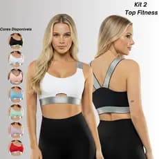 Kit 2 Top Feminino Bojo Removível Poliamida Elástico Prata Reforçado Crossfit Musculacao