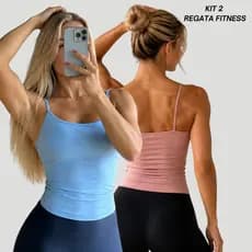 Kit 2 Regata Feminina Poliamida Alça Fina Liso Fitness Blusa Basica Camisa Segunda Pele
